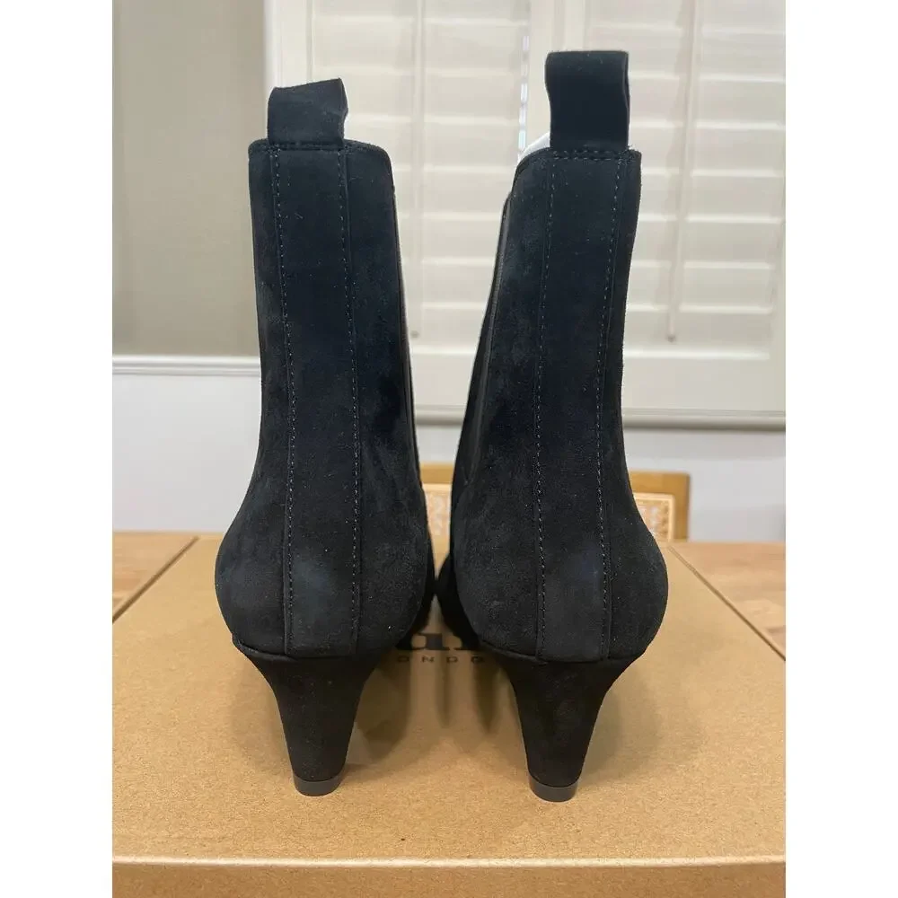 Dune London Comfort Kitten Chelsea Ankle Boot Black Suede Sz 7.5/8 US 38 EU NIB